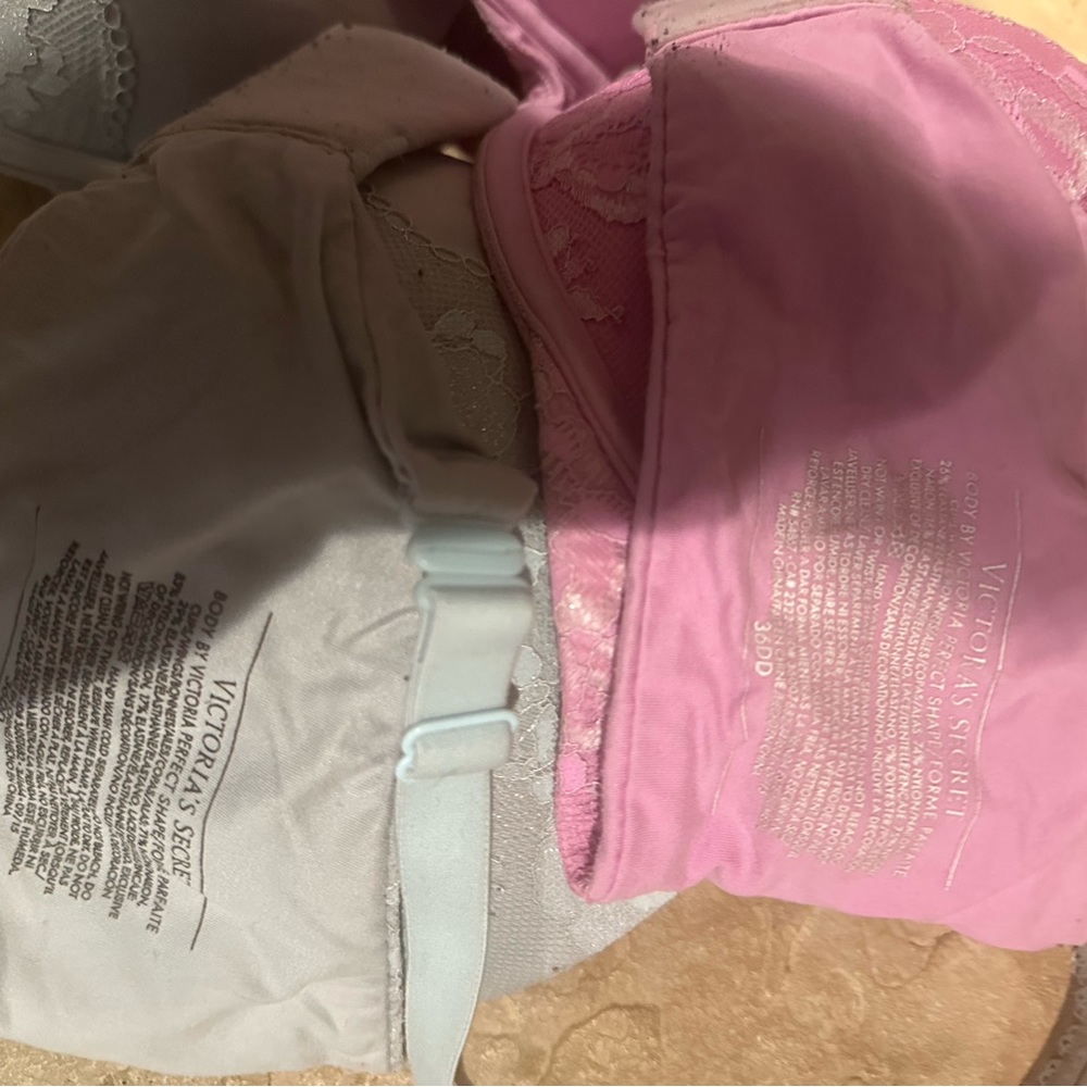Victoria's Secret Pink and Gray Lace Bra Set